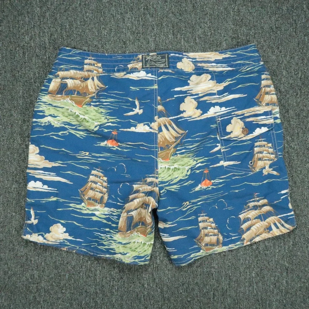 Polo Ralph Lauren Swim Trunks Mens 40 Blue Swimwear Sailing Ships Lined Shorts